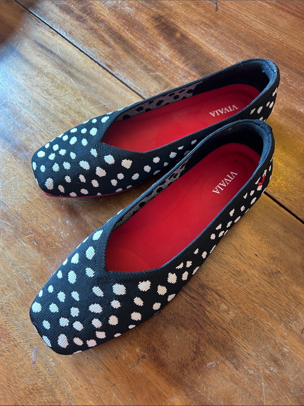 VIVAIA Black Polka Dot Knit Ballet Flats - Comfortable Everyday Shoes